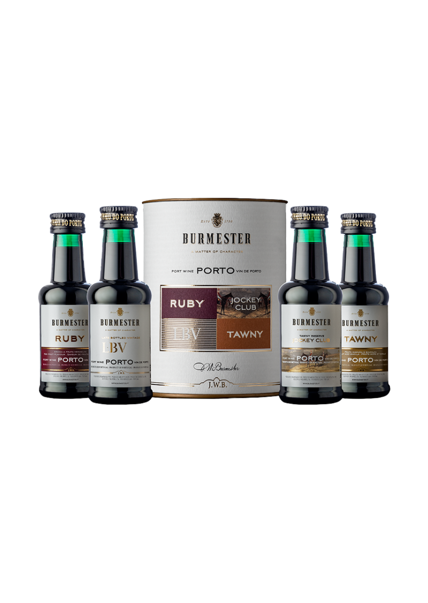 Burmester, Porto DOP Assorti koker 4 x 0,05 lt, Ruby, Tawny, LBV, Jockey Club