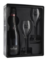 Ferrari, Trento DOC Black tin Gift box 1 fles Maximum Brut + 2 flûtes