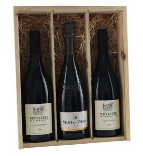 Houten kist,  Geschenkkist 'Proef het Zuiden' inh. 3 flessen wijn