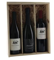 Houten kist,  Geschenkkist 'Wijnreis' inh. 3 flessen wijn